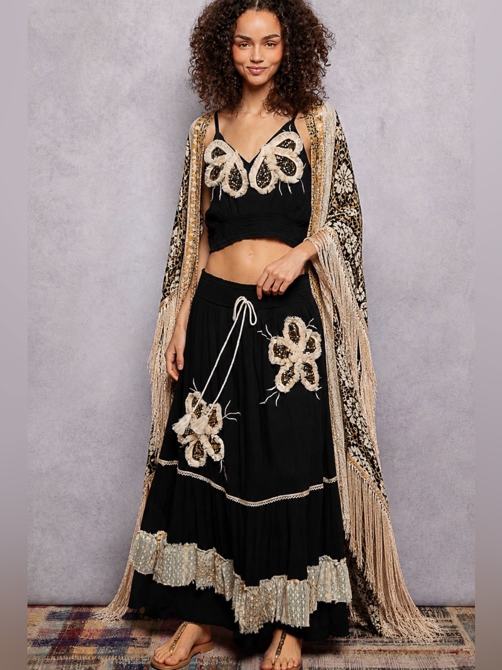 POL SET Embroidered Boho-Chic Viscose Two-Piece
